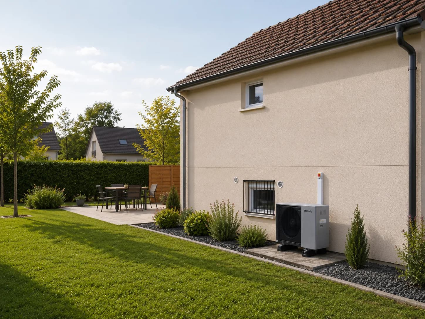 Pompe à chaleur air-eau Atlantic installée sur une maison individuelle